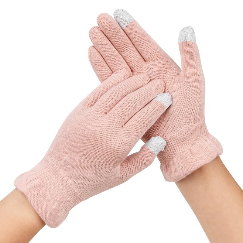Donfri 2 Pairs Cotton Moisturizing Gloves Overnight Touchscreen Fingers for SPA Dry Hands Hand Care Day and Night Moisturizing (Medium-Pink) - Image 1